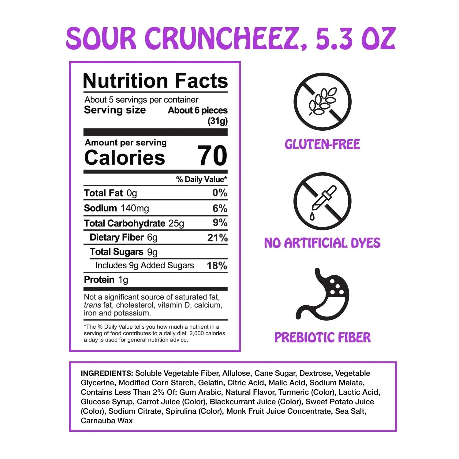 Sour Cruncheez Gummy Candy: GF, Prebiotics, Low Sugar