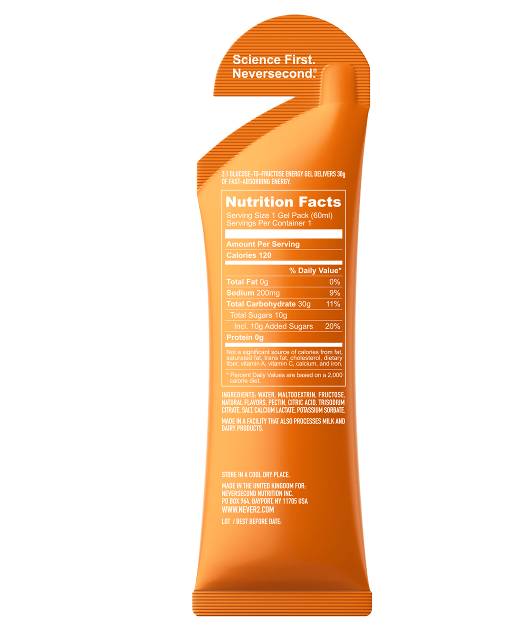 Never Second C30 Energy Gel Orange - The Aid Station Running Supply