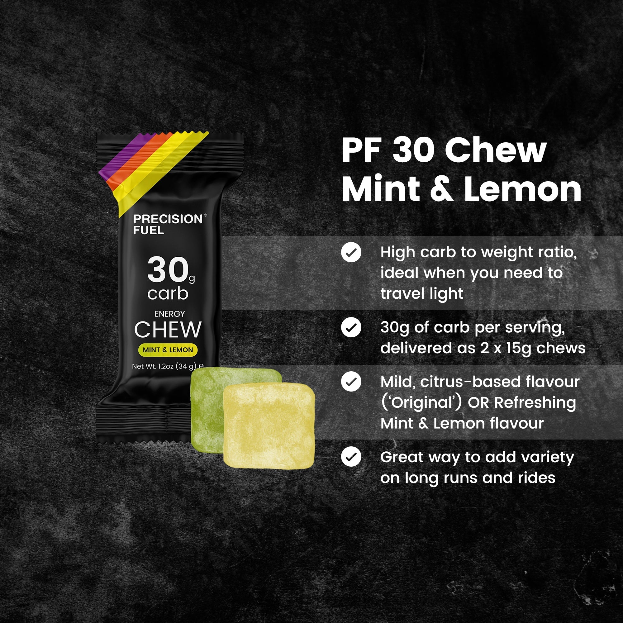 Precision PF 30 Chew Mint & Lemon - The aid station running supply